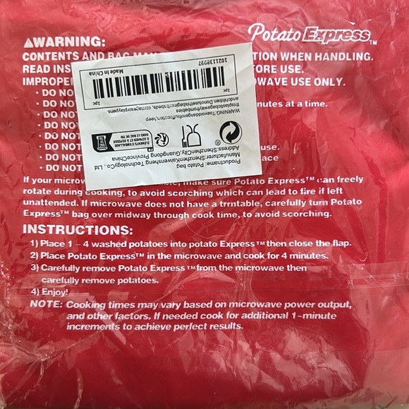 Potato Express Microwave Bag in Red NEW - Picture 3 of 5